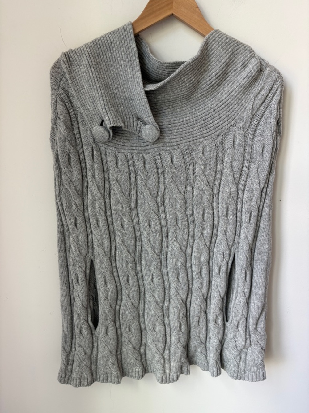 Tumi Cable Knit Sweater Poncho in Grey Travel Lounge Casual Layer Cotton Size L